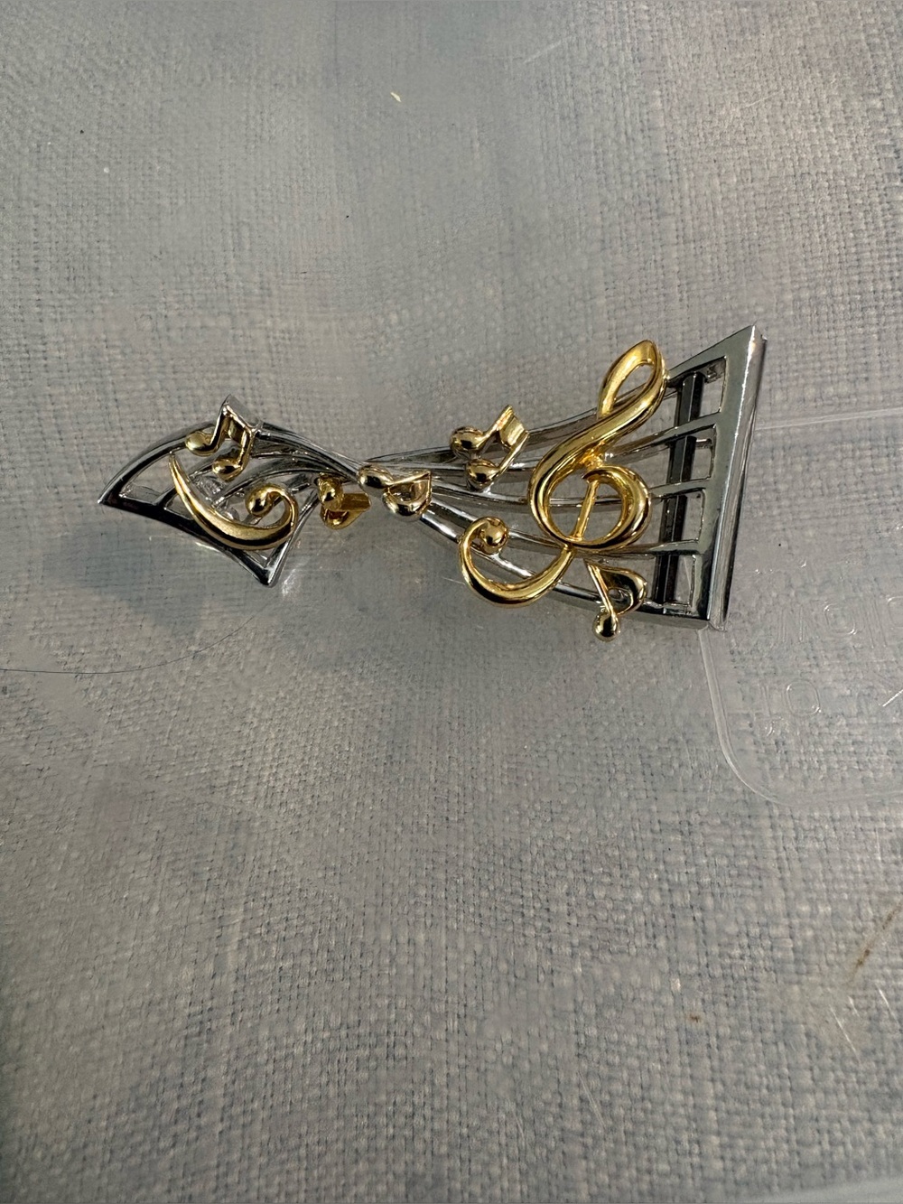 Vintage Music Note Brooch Gold & Silver Tone Treble Clef Pin